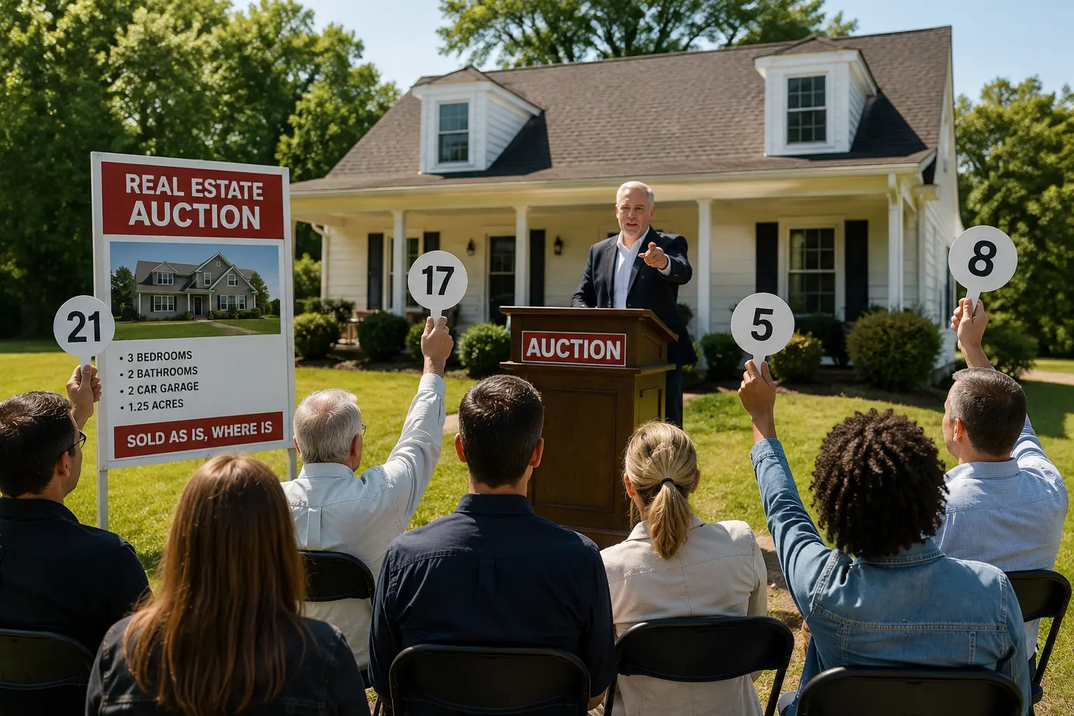 A residential property auction conducted in front of the offered home